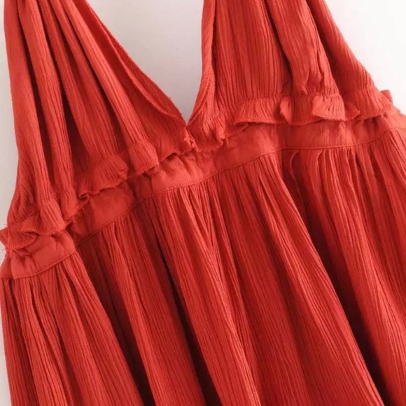 SOLD OUT Red Swiss Dot Ruffle Mesh Halter Mini Dress - Picture 4 of 6